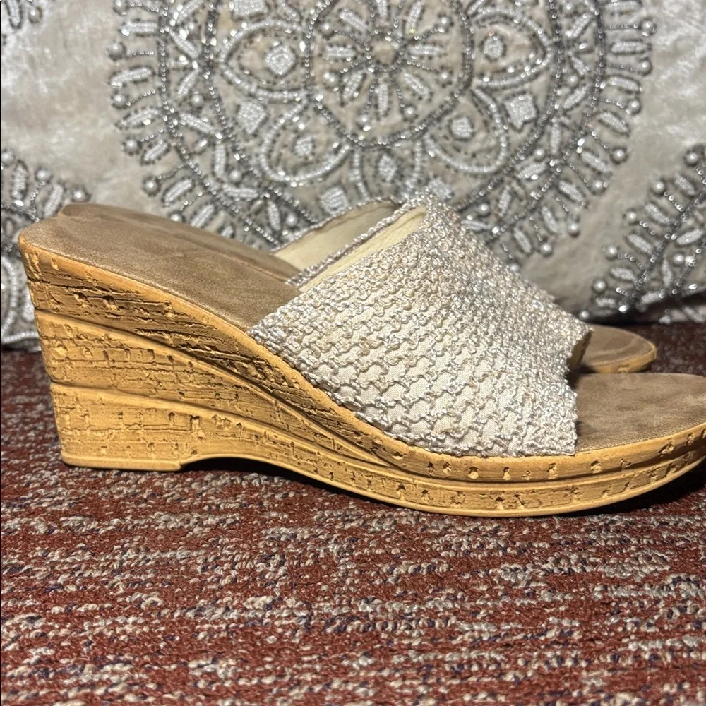 Onex made in Italy platform Elegant Cream Wedge Sandals cork heel beach wedding